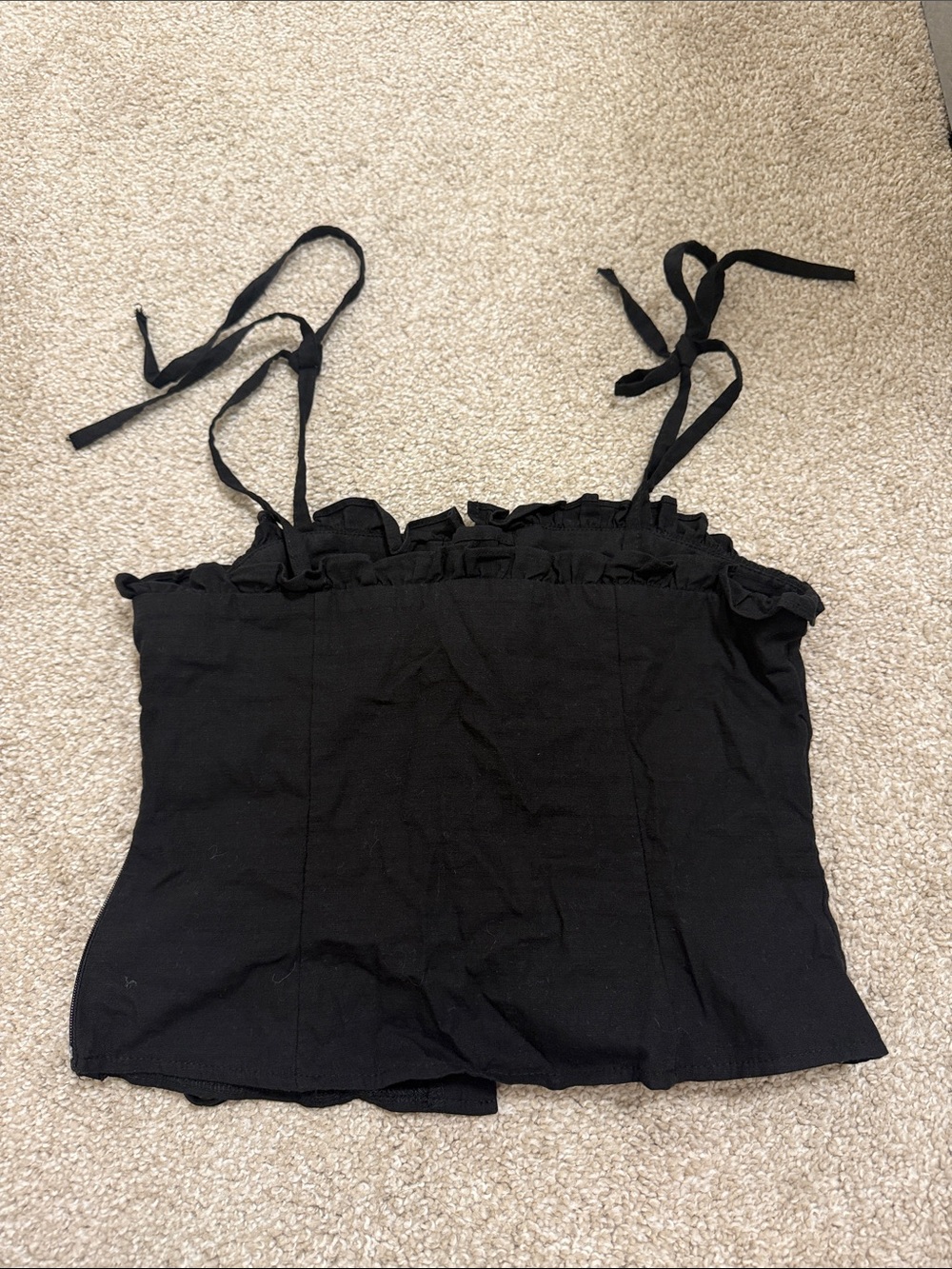 Black Lace-Up Tie-Strap Women's Top - Picture 2 of 3
